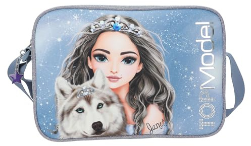 Depesche 13152 TOPModel Wolf - Umhängetasche in Dunkelblau, mit Model Motiv, Sternen und Glitzer, Tasche mit verstellbarem Schultergurt