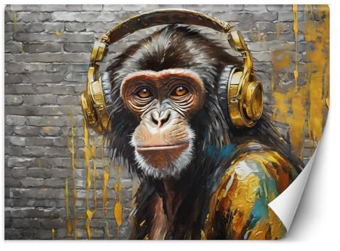 Feeby - 3d Tapete - 200x140cm - Fototapete Schlafzimmer - Affe Kopfhörer Musik - Deko Wohnzimmer - Wallpaper - Wand Deko - Wandtapete - Wandbild XXL - Tapete - Wanddeko - Vliestapete - Wandbilder