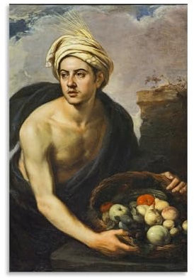 Bartolome Esteban Murillo Young Man with A Basket of Fruit Or Personification of Summer Poster Decorative Painting Canvas Wall Art Living Rooms Bedroom Painting Unframe-style 16x24inch(40x60cm)