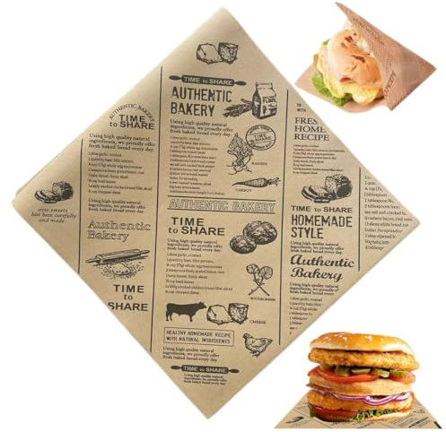 WUSJCOF 100PCS Papier Emballage Alimentaire,Journal Alimentaire,Frite,Sulfurisé Frites,Feuilles de,Fromage,Hamburgers,Sandwichs,Épais,Imperméable et Résistant à l'Huile (15 x 15 cm)