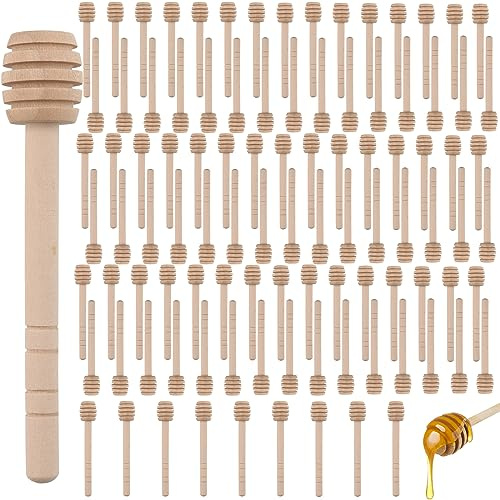 JIEHIN Lot de 100 bâtonnets de miel de 10 cm - Mini cuillères à miel en bois - Mini cuillère à miel - Cuillères à miel - Mini batte en bois pour confiture de miel