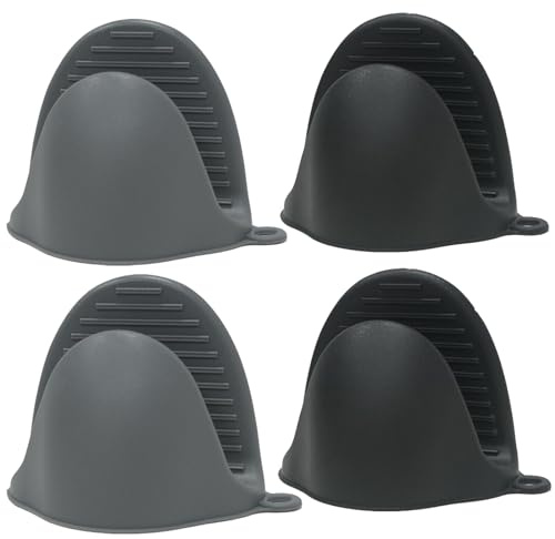 Mibbxea Silikon-Ofenhandschuhe, Pinch-Griff für Toaster, Mini-Topflappen, Küchenhandschuhe, hitzebeständige Handschuhe zum Kochen, Backen, Grillen, 2 Paar (Schwarz und Grau)