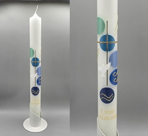 Taufkerze/Kommunionkerze 400 x 40 mm, inklusive Beschriftung ! P-125/1