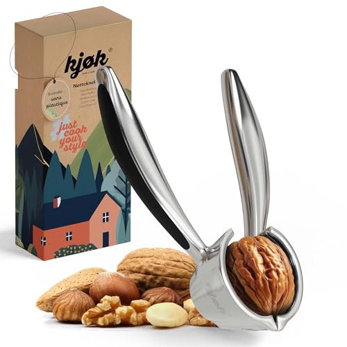 kjøk Premium Nutcracker para nueces de nogal de metal - 350g - Cascanueces de aleación de zinc con acabado cromado brillante - Nutcracker para avellanas y otros tipos de nueces