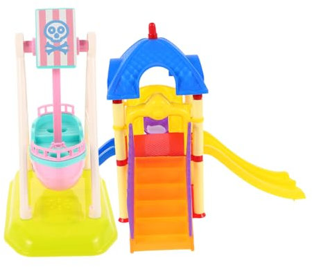 HANABASS 2stücke Teiliges Mini-rutschen-spielplatzmodell Mit Piratenschiff Puppenhaus Zubehör Für Jungen Und Mädchen Farbenfrohes Rollenspiel-Spielzeug Kreative Outdoor-Spielplatz-dekoratio