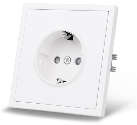 JIMEIDA Presa elettrica bianca opaca, da incasso, sensazione liscia sulla pelle con morsetto a incastro, presa Schuko da 16 Amp, 80 x 80 mm