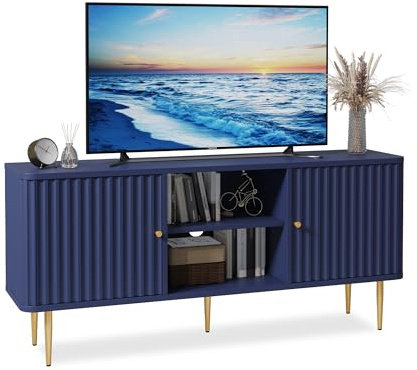 MROJISC TV-Schrank-Fernsehschrank Holz Fernsehtisch mit 2 Türen Lowboard für Fernseher TV-Regal für Wohnzimmer, Esszimmer, Schlafzimmer, Moderne Stil (Blau)