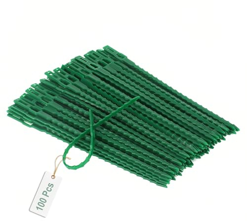 Lahviuu Bridas para Plantas Verde 100 Piezas Plástico Jardineria Bridas Sujeción Reutilizable para Atar Tomates Clips para Plantas de Jardín Fijación para Sujetar Planta Tomateras Trepadoras (16.8cm)