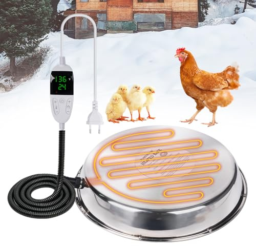 MOGOULUA Heizplatte für Geflügeltränke Hühner 25cm Hühnertränke Beheizte Basis Wassererhitzer mit Temperaturregelung Hühner Warmwasserbereiter für Hühnerstall