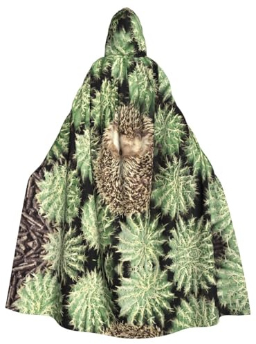 ZHAOUR Unisex Erwachsene Halloween Kapuzenumhang - Igel Kaktus Volldruck Cosplay Kostüm Umhang - Bequem und Langlebig Robe