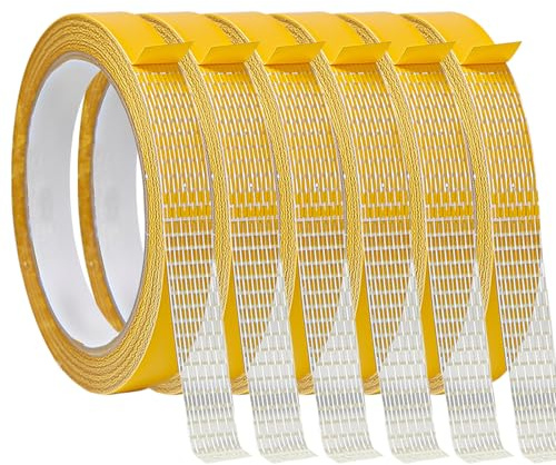 VGECEE Klebeband Doppelseitiges Gewebeklebeban, Teppicheinfassband 1,3cm | 10m Gewebeband Doppelseitiges Stoffband Saumband Kleidung,Doppelseitig Saumband Selbstklebend für Gardinen, Teppich 6 Rollen