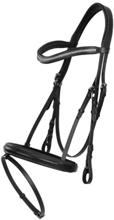 Trense Rom inkl. Zügel für Pferde, Ledertrense mit kombiniertem Reithalfter, Elegante Optik für Dressur und täglichen Reitsport