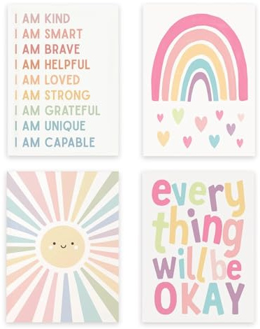 4 Stück Boho Motivations-Poster, Regenbogen Design, Mischfarben, Leinwandmaterial, 20x30cm Bilder Kinderzimmer Mädchen, Wandbilder Kinderzimmer, Kinderposter, Wanddeko Für Babyzimmer Jugendzimmer