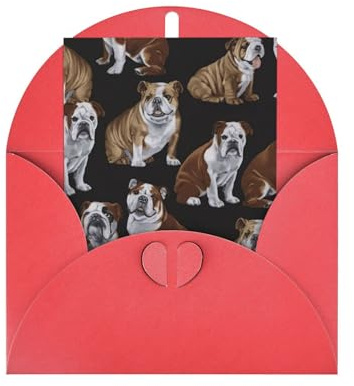 Perlpapier Englische Bulldoggen Druck Urlaub Grußkarte für Geburtstag, Erntedankfest, Weihnachten, Neujahr