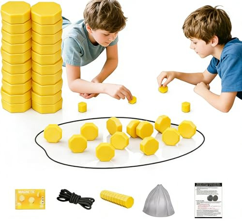 Juego de Mesa Ajedrez Magnético, Ajedrez Magnético (20 imanes) + 1* Bolsa + 1*Cuerda - Juegos de Mesa Imanes, Tablero de Ajedrezs Portátil para Familiares y Amigos Fiesta Viaje Acampar (Dorado)