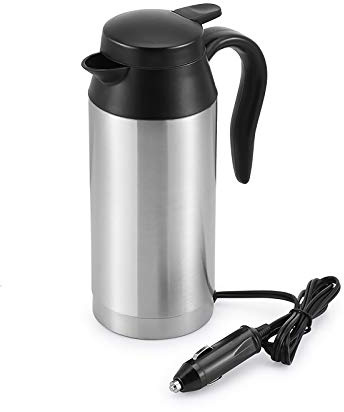 Car Kettle 12V, Stainless Steel Electric Kettle for Car with Sealed Rubber Band, 650ml Travel Kettles Portable Coffee Cup Warmer Hot Water Maker (Silver)