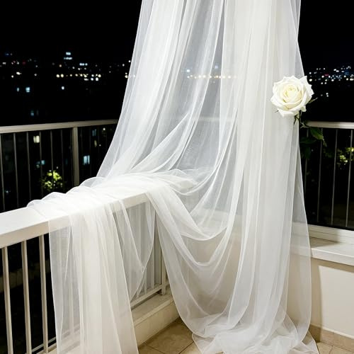 6m x1.6m Weiß Organza Stoff, Organza Tischläufer zum Dekorieren, Weißer Tüllstoff, Soft Tüllstoff Tüll Stoffe, für DIY, Bühnendekoration, Vorhang, Nähen, Geschenke Deko (600, Zentimeter)