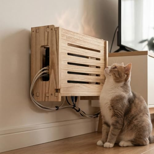 Harupink Router Armario de Madera Natural Liso sin Rebabas, 40,5 × 31,5 × 15,5 cm, Armario WiFi Pared con de Montaje y Manual, Caja WiFi para Oficina y casa, (marrón)