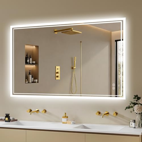 Archaluxe Badspiegel-mit-Beleuchtung 100x70cm - Badezimmer Spiegel mit Beschlagfrei - LED Badezimmerspiegel mit Touch-Schalter,Dimmbar,3 Lichtfarben Wandspiegel Horizontal/Vertikal