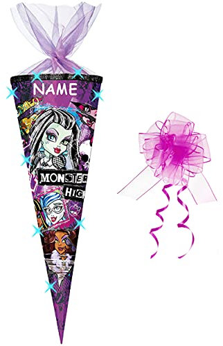 alles-meine.de GmbH 3-D Glitzer Effekt ! - Schultüte - Monster High - 85 cm / 12 eckig - incl. Namen und Schleife - Organza Abschluß - Zuckertüte - mit/ohne Kunststoff Sp..