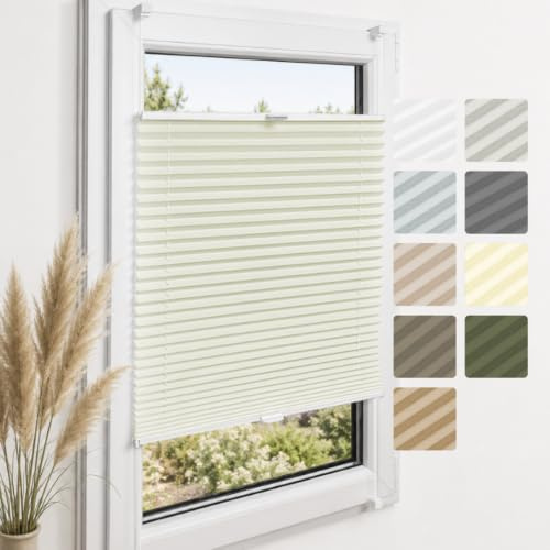 Home-Vision Premium Plissee ohne Bohren Klemmfix Creme B75 x H120cm | Faltrollo Easyfix Klemmträger Verdunklung Blickdicht Sonnenschutz Jalousie für Fenster & Tür