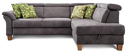 CAVADORE rinconera Ammerland con ottomane Derecho/muelles de sofá en Estilo rústico con Ajustable reposacabezas/245 x 84 x 194/Aspecto de Piel Color Gris Oscuro