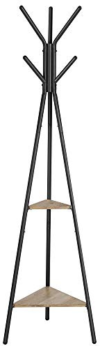 VASAGLE Industrial Style Coat Rack with 2 Shelves for Clothes, Hats, Bags, Grey and Black RCR016B02