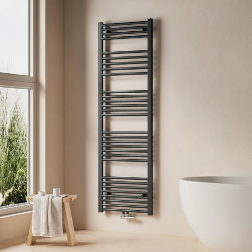 EMKE Badheizkörper 1600x500 mm - Gerade Handtuchheizkörper mit Mittelanschluss, Effizienter Handtuchwärmer Handtuchtrockner Heizkörper für Bad, Anthrazit, 654W