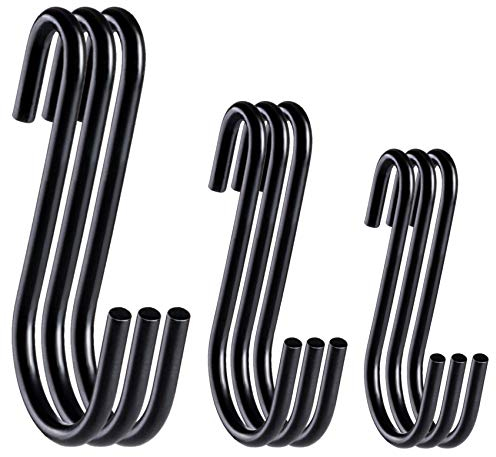 ilauke 24 Ganci a S Resistenti in Acciaio Inox,Neri Forma di S Attaccapanni,Multifunzionale Ganci Cucina Resistente Doppio Gancio per Pentole e Padelle Sospese,Piante,Vestiti,Asciugamani,Nero opaco