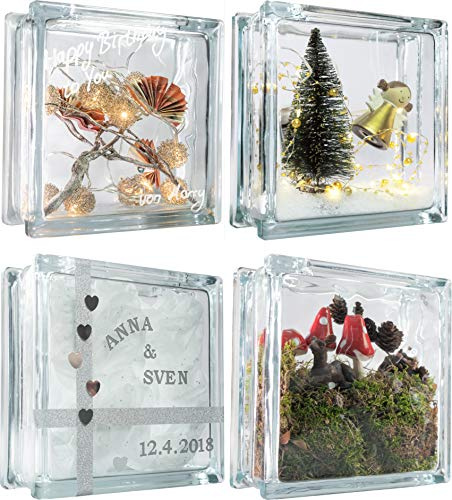 Fuchs Design Deko Glasbaustein mit Öffnung und Münzschlitz Vollsicht 14,5x14,5x8 cm - 2 Stück