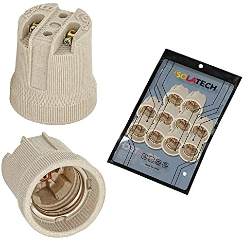 ISOLATECH 10x E27 Keramikfassung (max.250V/4A) | Für LED- und Energiesparlampen, Hitzebeständig, Geeignet für Küche, Kühlschrank, Badezimmer und Deckenleuchten