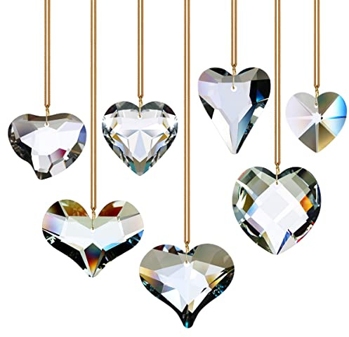 GOLDENHAITAI Kristallherz-Prisma K9-Anhänger, Sonnenfänger, Ornament, Regenbogenmacher zum Aufhängen, 7 Stück, Kristall, Feierliche Anlässe