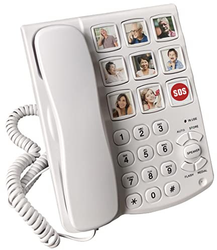 Memo24 Big Button and Picture Corded Landline Phone for Elderly and Dementia Sufferers. Simple One-Touch Speed Dialling. Hands-Free Operation. Adjustable Ring/Call Volumes. Loud for Hard of Hearing.