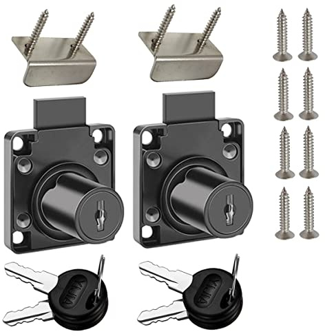 Cabinet Drawer Lock Furniture Locker Lock【Keyed Alike】 All Keys for This Product are Universal. (Hole Diameter 0.75inch/19MM) for Door Panels with A Thickness of 17-22 mm. [Black 2 PCS]