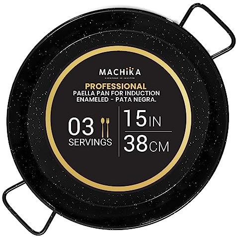 Machika Paella Pan| Professional Induction Cookware| Enameled Steel Nonstick Pan for Cooking Mediterranean Food, Steaks & More | Ideal for Restaurants, Catering, Events | 3 Servings | 15 in |