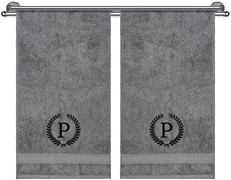 Monogrammed Decorative Personalized Gift, Super Soft, Highly Absorbent, 100% Turkish Cotton Gray Hand Towels, Set of 2 by La hammam