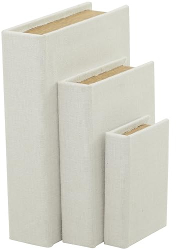 Deco 79 Linen Fabric Decorative Box Faux Storage Book Book Shaped Boxes, Set of 3 Decorative Keepsake Boxes 12, 9, 6H, White