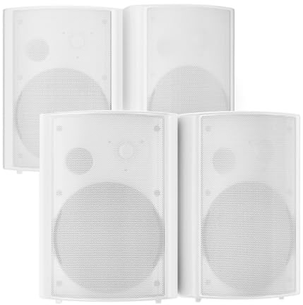 STUDIOFINIX 800W 6.5 Inch Bluetooth Outdoor Speakers Waterproof Wired with Multifunctional Amplifier Wall Mount Weatherproof Loudspeaker System for Patio Garden Poolside Home(4 Speakers,White)