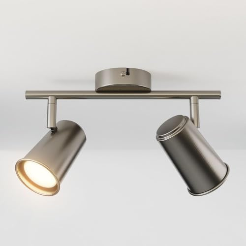 HOFTRONIC - Riga LED Deckenstrahler 2-Flammig - Edelstahl - 2 Spots drehbar - GU10 345 lm 4W 2700K Warmweiß - Deckenspot für Wohnzimmer, Küche, Flur - Deckenleuchte - Spotlampe (L274mm)