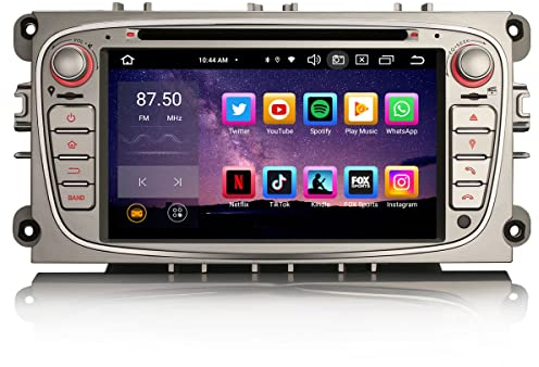 Erisin Android 14 8-Kern 4GB+64GB Autoradio GPS Navi für Ford Mondeo Focus S/C-Max Galaxy 7 Zoll Bluetooth 5.0 Touchscreen Unterstützt Kabelloses CarPlay Android Auto DAB+ DVD FM Radio DSP WiFi