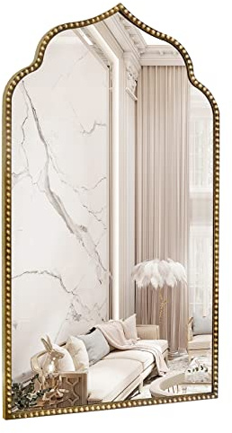 YIDIE Specchio da parete ad arco, 55,9 cm di larghezza x 96,5 cm di altezza, in metallo Marlowe con cornice in rilievo, grande, moderno, vintage, oro