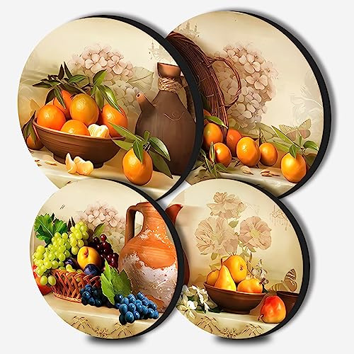 Vintage Fruits Round Metal Hob Covers 4-Piece Stove Plate Cooker Hob Covers for Cookers Top Burner Protector Kitchen Cookware Accessories Modern Cooktop Kitchen Decor