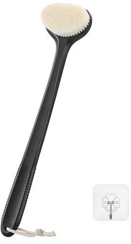 Rückenbürste für die Dusche, 17 Zoll langer Griff Rückenbürste Dusche Rückenkratzer für Männer und Frauen Mittelharte Borsten Körperpeelingbürste für Rücken und Fuß Duschbürste - Schwarz