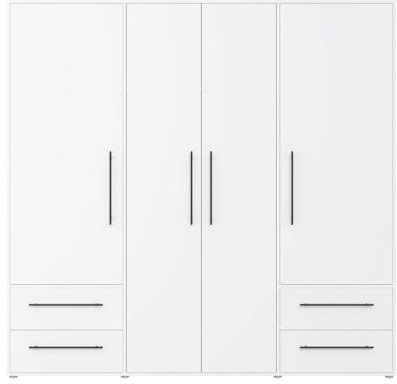 AVANTI TRENDSTORE Fathie - Armadio con 4 ante battente e 4 cassetti in legno laminato di colore bianco, con ripiani e un bastone appendiabiti. Dimensioni ca. LAP 206x200x59 cm.