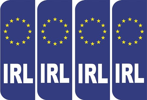 Ireland Euro Car Number Plate Stickers, White, IRL, 104mm x 35mm, for Van, Vehicle, Truck, and Lorry, Pack of 4