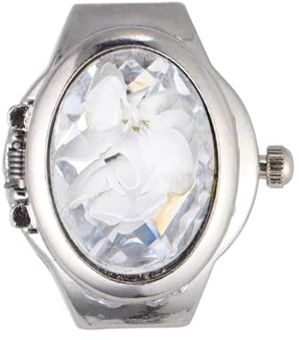 Holibanna Ovaler Fingerring Uhr Quarzuhrring Weiß Unisex Mit Elastischem Band Praktischer Kleiner Uhrenring Für Geschenk Und Alltag