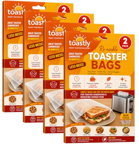 Reusable Toaster Bags 8 Pack Non Stick Toastie Bags for Toaster Reusable Sandwich Bags Heat Resistant BPA Free Reheating Food Toasties Pizza 16 x 18cm