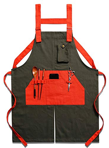 Arbeitsschürze mit Taschen, Unisex wasserdichte Arbeitsschürze aus Segeltuch, Tischlerschürze mit Werkzeugtasche for Werkstatt, Küche, Garten (Farbe: Grün, Größe: X-Large) ( Color : Orange , Size : X-