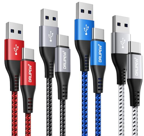 USB C Cable (2M 4-Pack) USB Type C Fast Charger Cable Braided, 3A USB A to USB C Cable Fast Charge for Samsung Galaxy S20 S21 S22 S23+ S24 S10 S9, PS5, Switch, Google Pixel 8 7, LG V50 V40