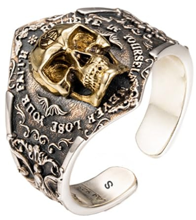 Goldener totenkopf ring 925 sterling silber ring mit fleur de lis für den kleinen finger für herren größe S/M/L verstellbar